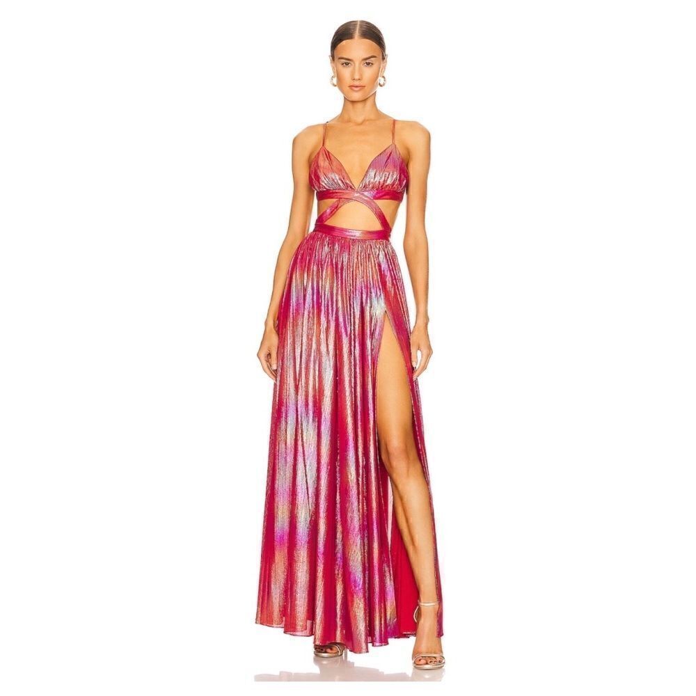 NWT Retrofete Jett Rainbow Effect Mermaid Cutouts Maxi Dress in Orange Ombre, XL